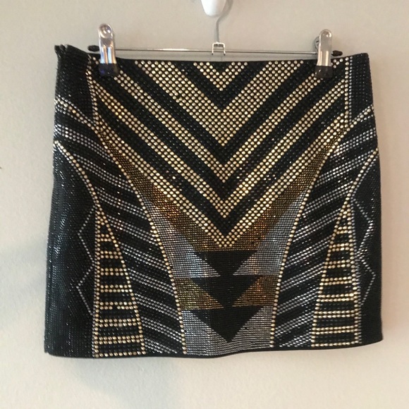 FATE Embellished Black Gold Silver Mini Skirt Sz S - Picture 3 of 6
